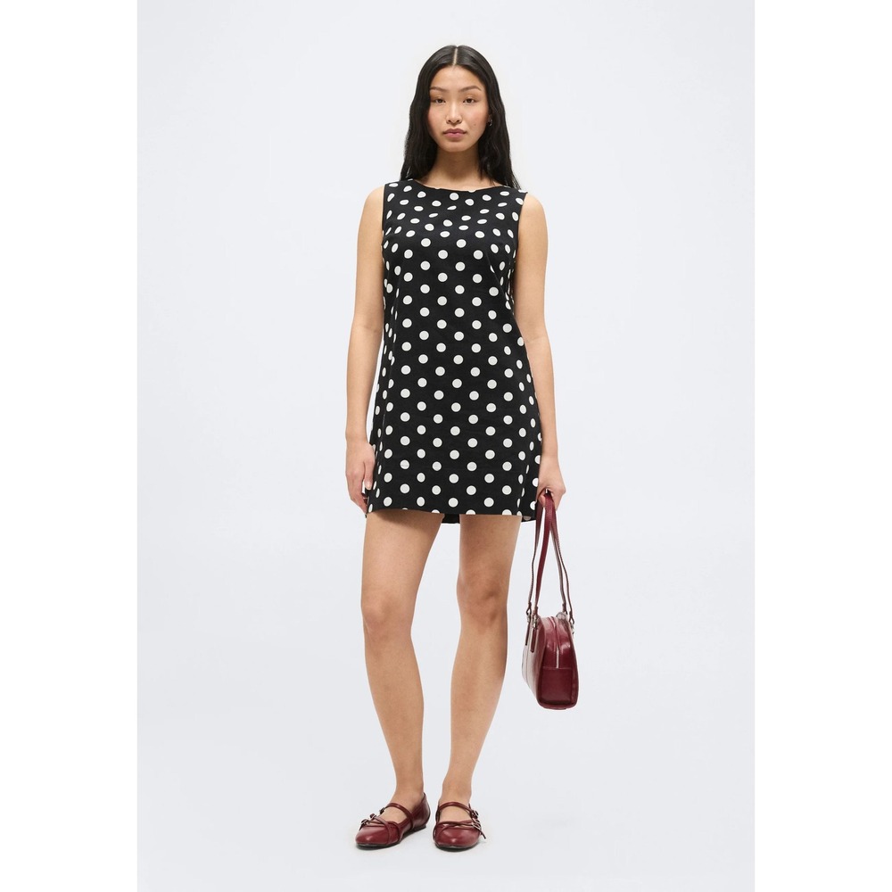 GAP Linen Blend Pola Dot Sleeveless Apron Mini Shift Dress Black XL